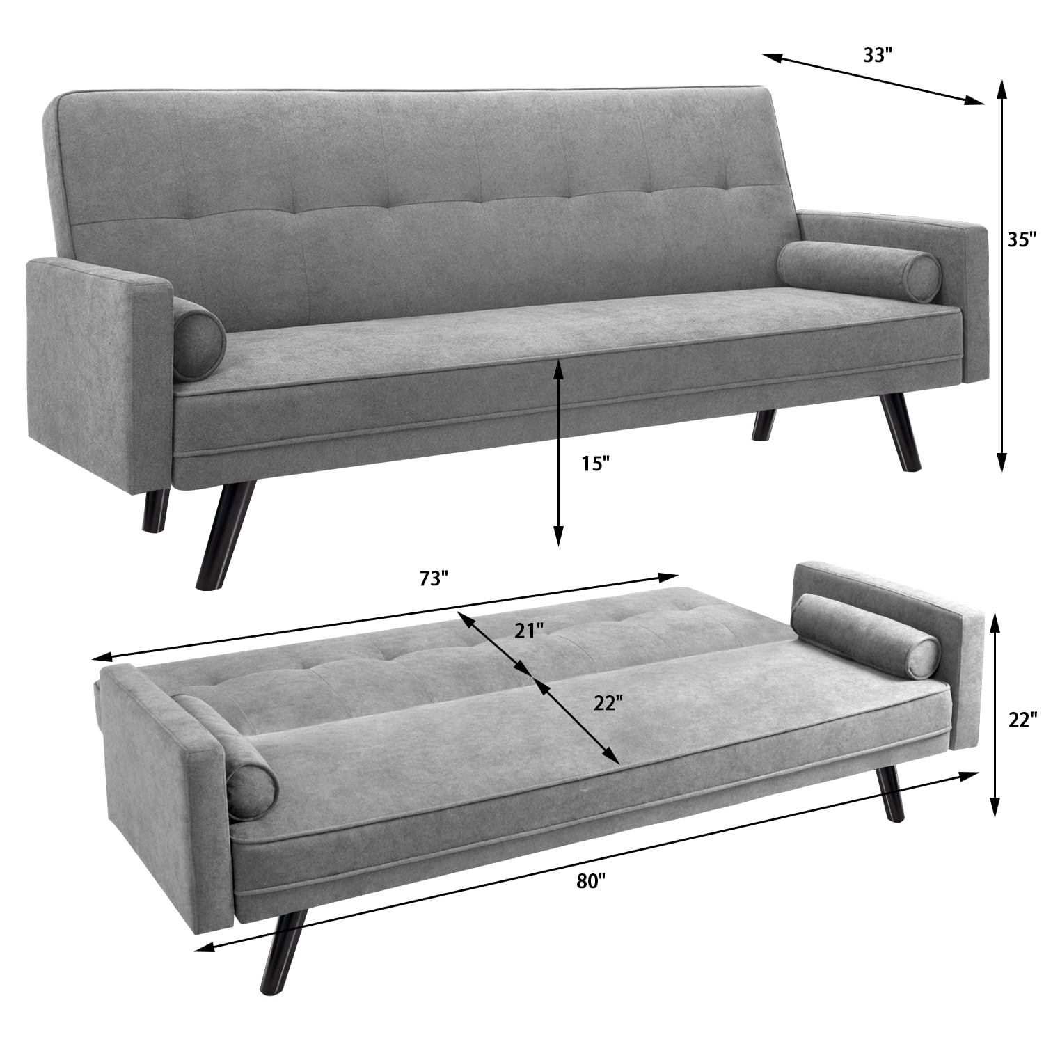 Buy Lacoo Modern Linen Fabric Futon Sofa Bed Split Back with Pillows