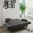 thumbnail image 3 of Lounge Sofa, Upholstered Sofa Bed with 2 Pillows, Wood Legs, Back and Armrest, Convertible into Twin Bed, Leisure Couch for Living Room Bedroom Furniture, Gray, 56.5” x 31.1” x 35”H, 3 of 7