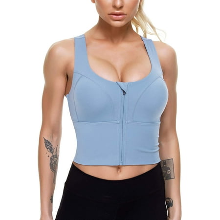 

Nebility Women Zip Front Sports Bras Longline Fitness Crop Tops Tank Gym Yoga Workout Shirts