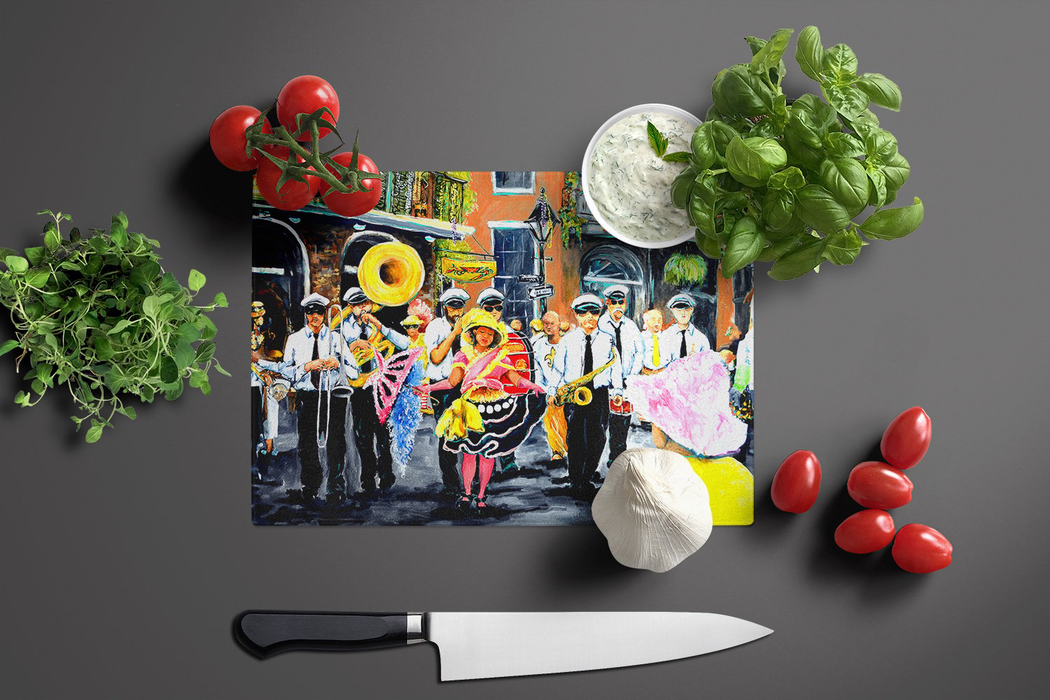 thumbnail image 3 of French Quarter Frolic Glass Cutting Board 12 in x 15 in, 3 of 5
