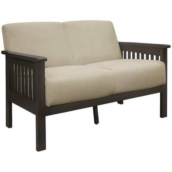 Pemberly Row Fabric Upholstered Loveseat in Light Brown and Antique Gray