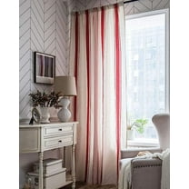Nvzi Cotton Linen Striped Window Curtain Farmhouse Country Style Room Darkening Rod Pocket Curtain Panel for Bedroom Living Room, 1 Piece (Red,59"x71")