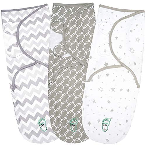 Baby Swaddle Blanket Wrap for Newborn & Infant 0-3 Months 100% Breathable Cotton Swaddlers Sleep Sack with Adjustable Wings Grey 3 Pack Swaddling Blankets for Boys and Girls