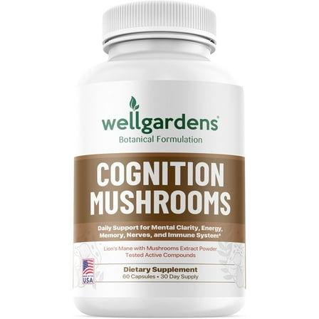 Cognition Mushroom Supplement with Lion’s Mane, Reishi, Cordyceps – Supports Focus, Memory, Mental Clarity, Energy – Brain Vitamins for Women & Men – Non-GMO, Made in USA – 30-Day Supply