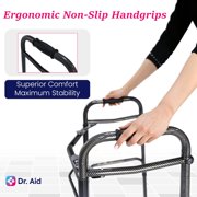 Dr. Aid Premium 2 Button Folding Walker with Wheels - Lightweight Walkers for Seniors - Front Wheel Rolling Walker - Durable Aluminum Frame, Adjustable Height, Supports Up to 320lbs - Carbon Black