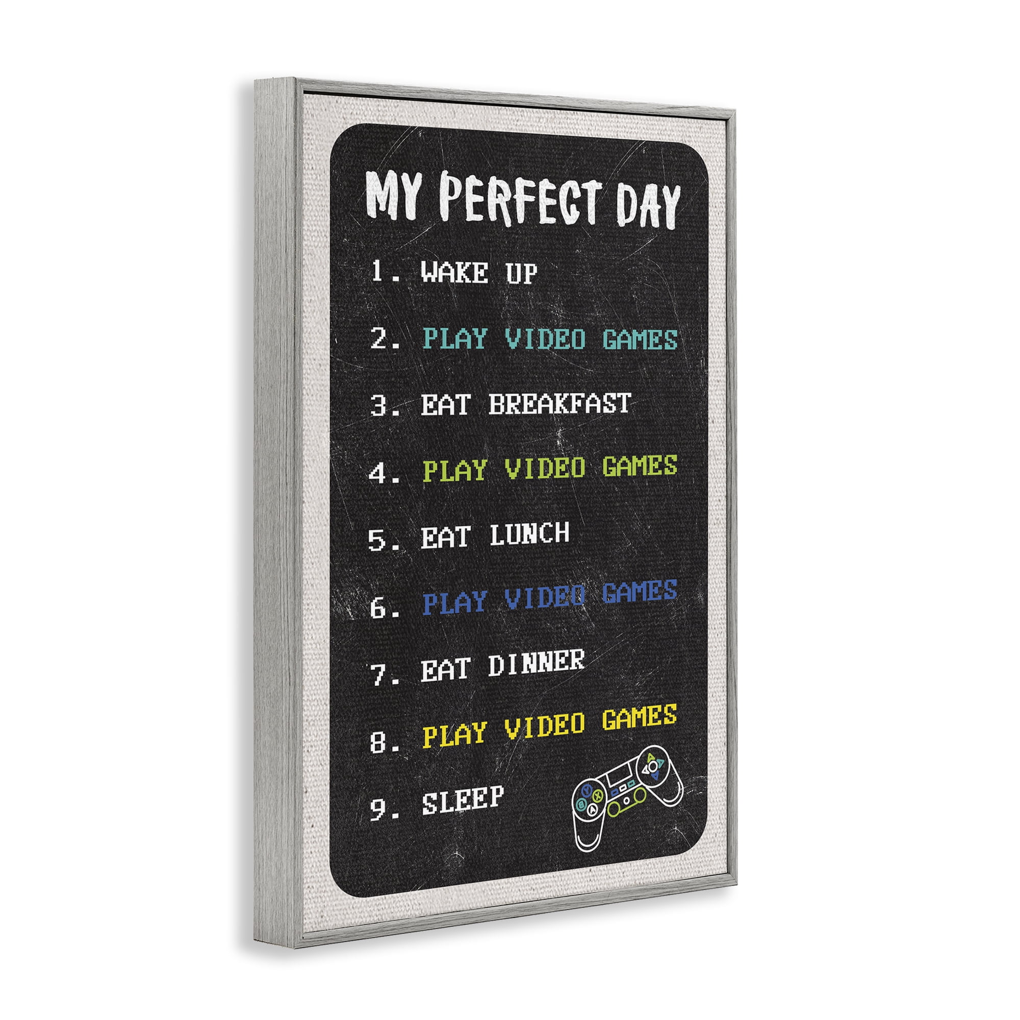 Stupell Industries Perfect Day Gamer Life Typography Painting Gray Framed Art Print Wall Art, 20 x 30
