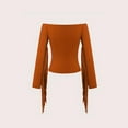 thumbnail image 2 of ZEHJUHAN Women's Western Solid Color Off The Shoulder Long Sleeve Blouse with Fringe Boho Tight Fit Shirt for Spring Orange，XL, 2 of 5