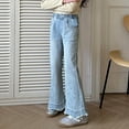 thumbnail image 4 of Odeerbi 5-15 Years Teen Girls Flared Jeans Raw Hem Pearl Beaded Denim Pants Casual Wide Leg Loose Cowboy Pants, 4 of 8
