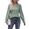 thumbnail image 4 of TEMOFON Womens Long Sleeve Tops Fall Ruffle Puff Long Sleeve Blouses V Neck T Shirts Cute Tunic Sweatshirts Dressy Loose Fit Solid Color Green Size L, 4 of 5