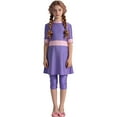 thumbnail image 2 of hengsof Girls' Two Piece Sun Protection Swimsuit Set Short Sleeve Swimsuit Top with Cropped Tights, 2 of 6