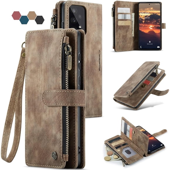 Compatible con la funda Billetera Samsung Galaxy A53 con Soporte para Tarjeta,Soporte Magnético con Cremallera, Correa de Cordón para Folio, Billetera con tapa para Galaxy A53 5G 6.5 Pulgadas