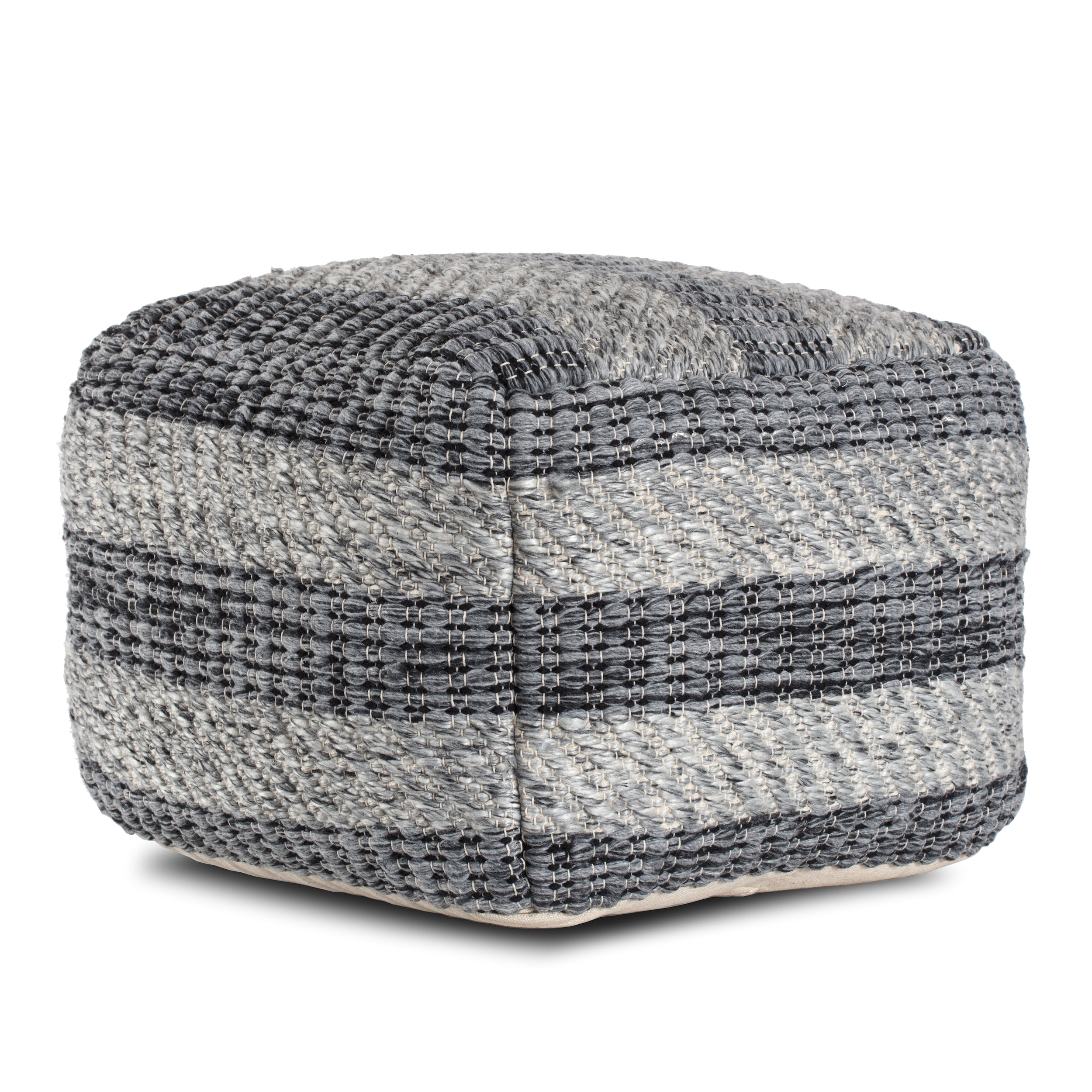 Gray Striped Pouf