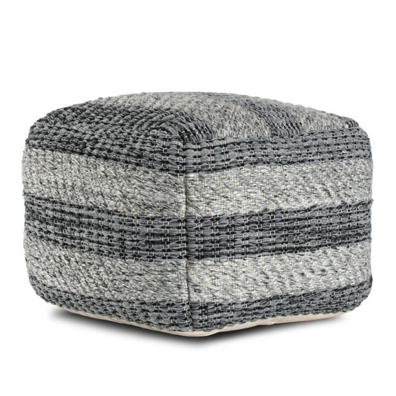 Anji Mountain Cube Striped Woven Pouf, Gray