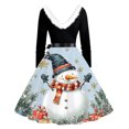 thumbnail image 3 of Christmas Dresses for Women Christmas Print Flare Dress For Women Long Sleeve Dress Hollow Party Casual Dresses with V Neck for Holiday Party,Cyan,M, 3 of 4