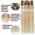 thumbnail image 3 of Benehair 100% Real Remy Human Hair Extensions Clip In 8Pcs Hair Weft Full Head Women Highlight Blonde Hair, 3 of 12