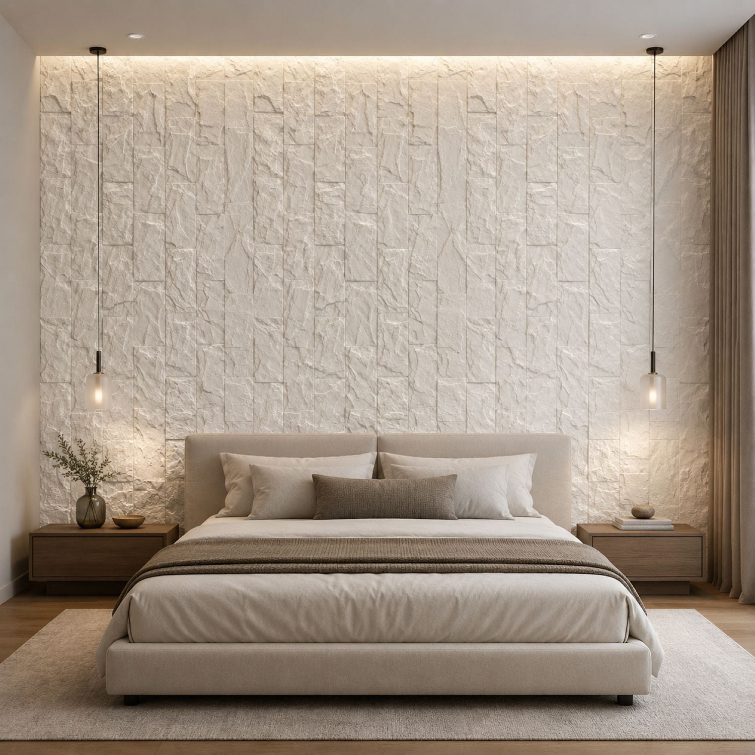 Easy4Home 4Pcs 48"x24" 3D Faux Stone Wall Panels Imitation Decorative Wall Tiles for Interior Wall Decor, Ivory White