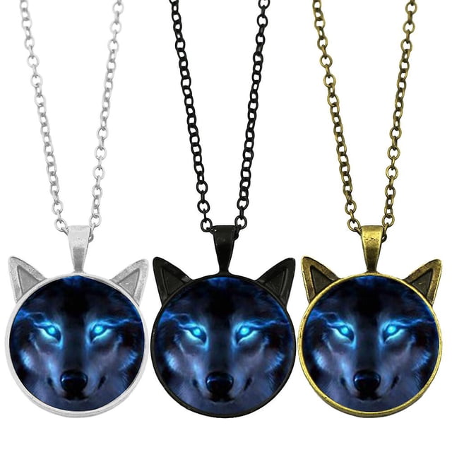 3 Pcs Man Necklace Wolf Chain Necklace Gem Pendant Necklace Flatback Glass Jewelry Charms Pendant