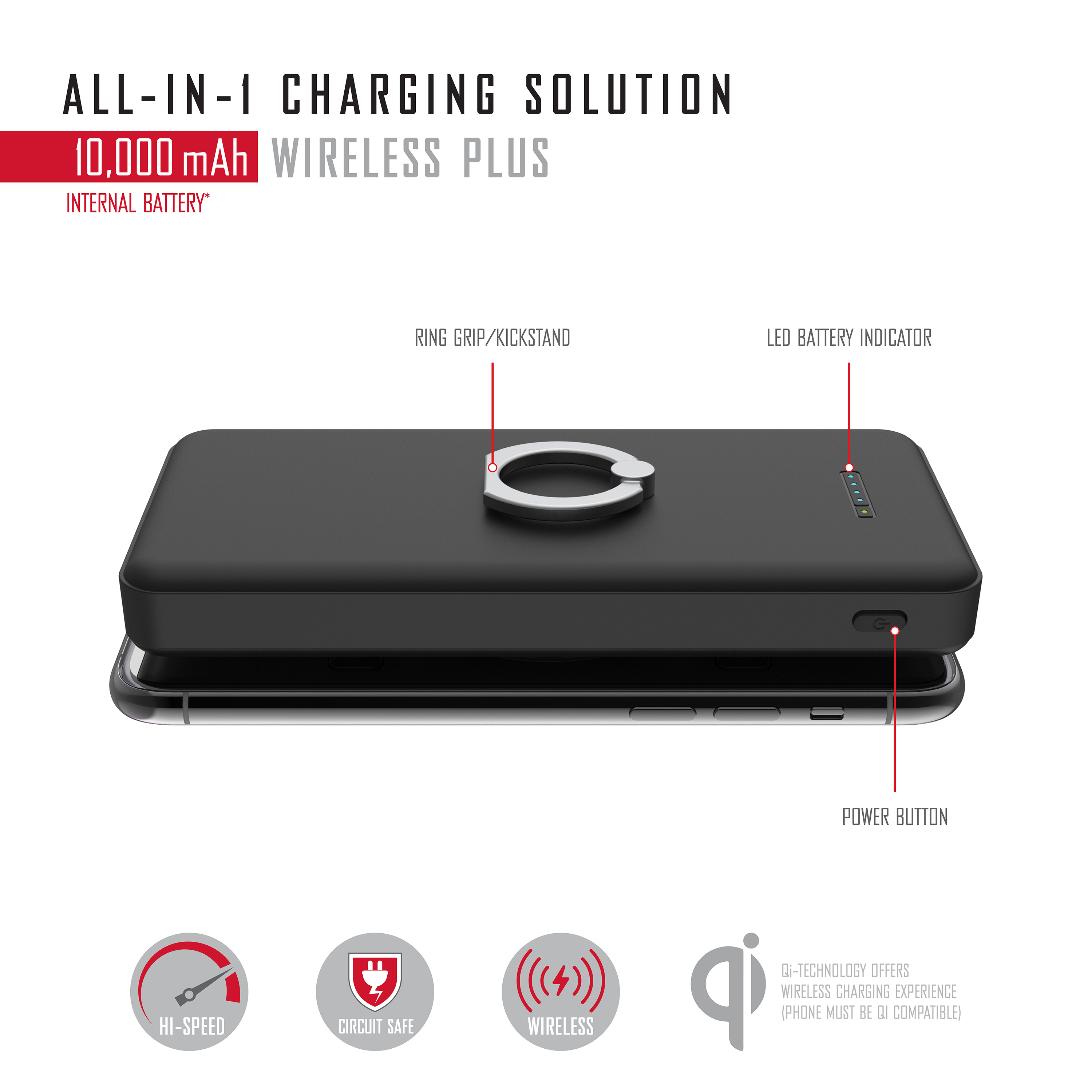 Pocket Juice 10K Plus, 3-in-1 10,000mAh Portable Charger with High-Speed Wireless Charging, Black - image 2 of 8