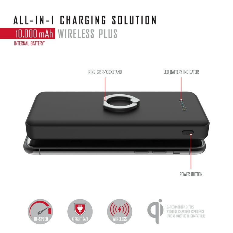 Pocket Juice 10K Plus, 3-in-1 10,000mAh Portable Charger with High-Speed  Wireless Charging, Black