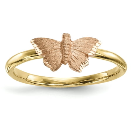 14k Two-tone Polished and Satin Butterfly Ring