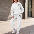 thumbnail image 2 of 2-3 Years Toddler Girls Hooded Sweatshirt And Sweatpants Set With Butterfly Print Newborn Romper Ruffled Long Sleeve Fall Winter Outfits With Bow Headband White Girl Set, 2 of 6