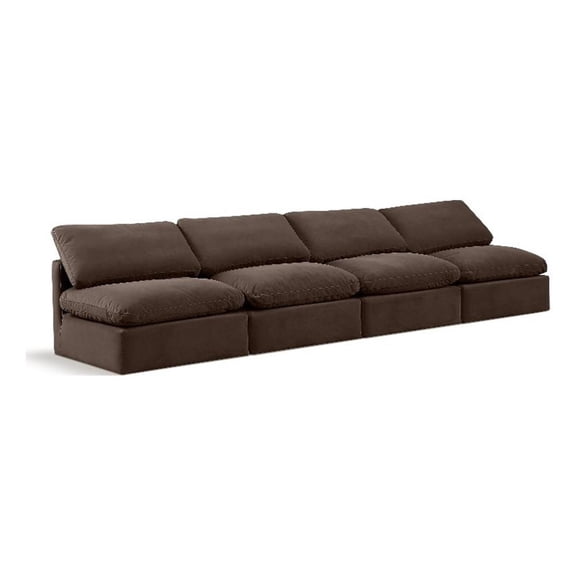 Meridian Furniture Indulge 140" Velvet Modular Sofa w/ Latch Underneath in Brown