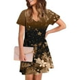 thumbnail image 7 of Uaswgudfs Women's Casual Short Sleeve V-Neck Midi Dress​ - Summer Floral Motif & Functional Pockets, Soft Fabric A-Line Coffee L, 7 of 7