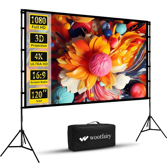 Pantalla de proyector con soporte Wootfairy 120 pulgadas 16:9 4K HD
