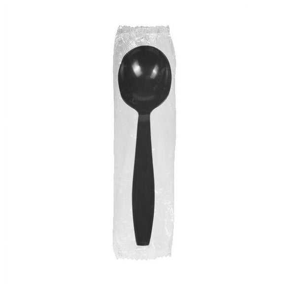 Karat PS Plastic Heavy Weight Soup Spoons - Black - Wrapped - 1,000 ct