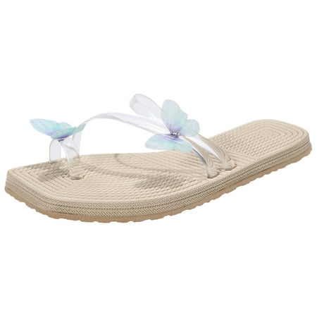 

Daznico Womens Sandals Women Slippers Summer Butterfly Decorative Flat Set Toe Comfortable Non Slip Beach Sandals ( Blue 6.5 )