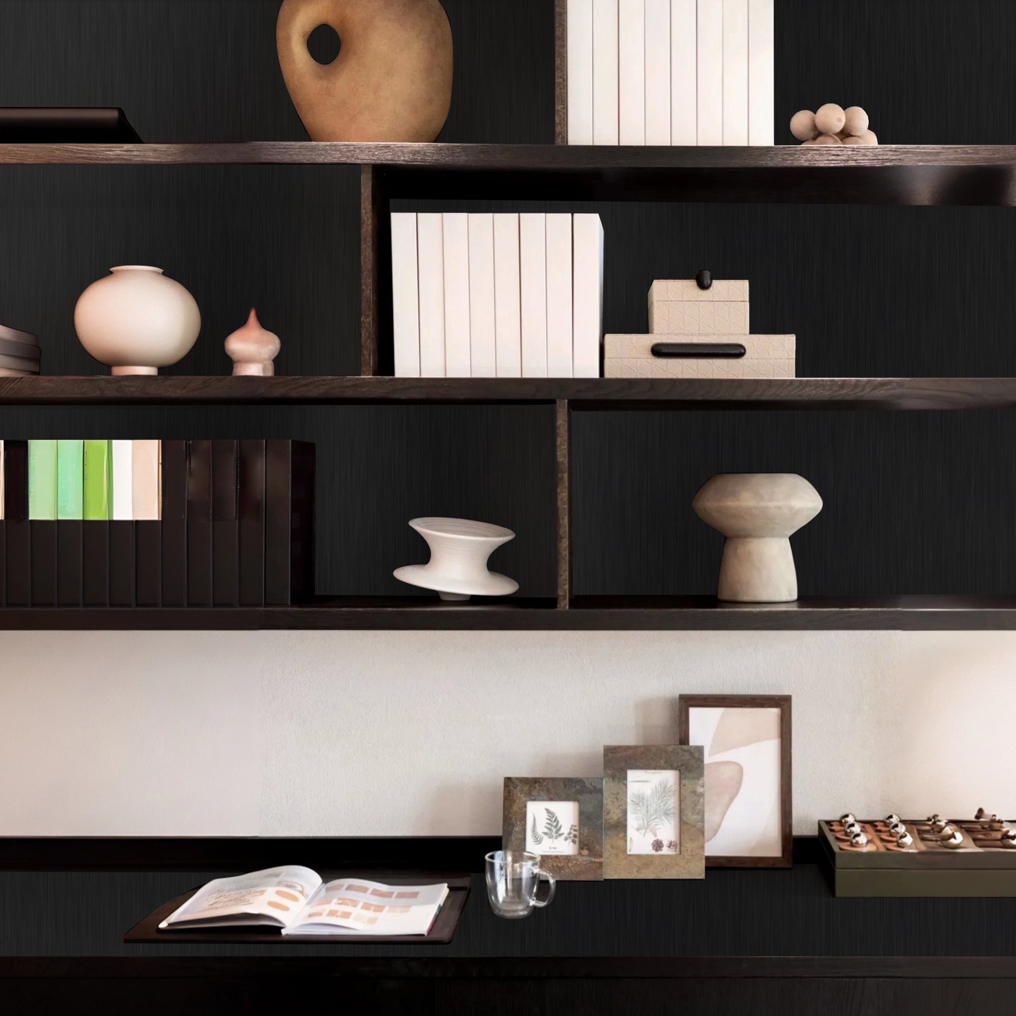 Abyssaly black Wallpaper, 15.7" x 78.7" Peel and Stick Wallpaper Self-Adhesive Removable Contact Paper for Cabinets, Home Decoration, Wall Covering, Furniture Renovation