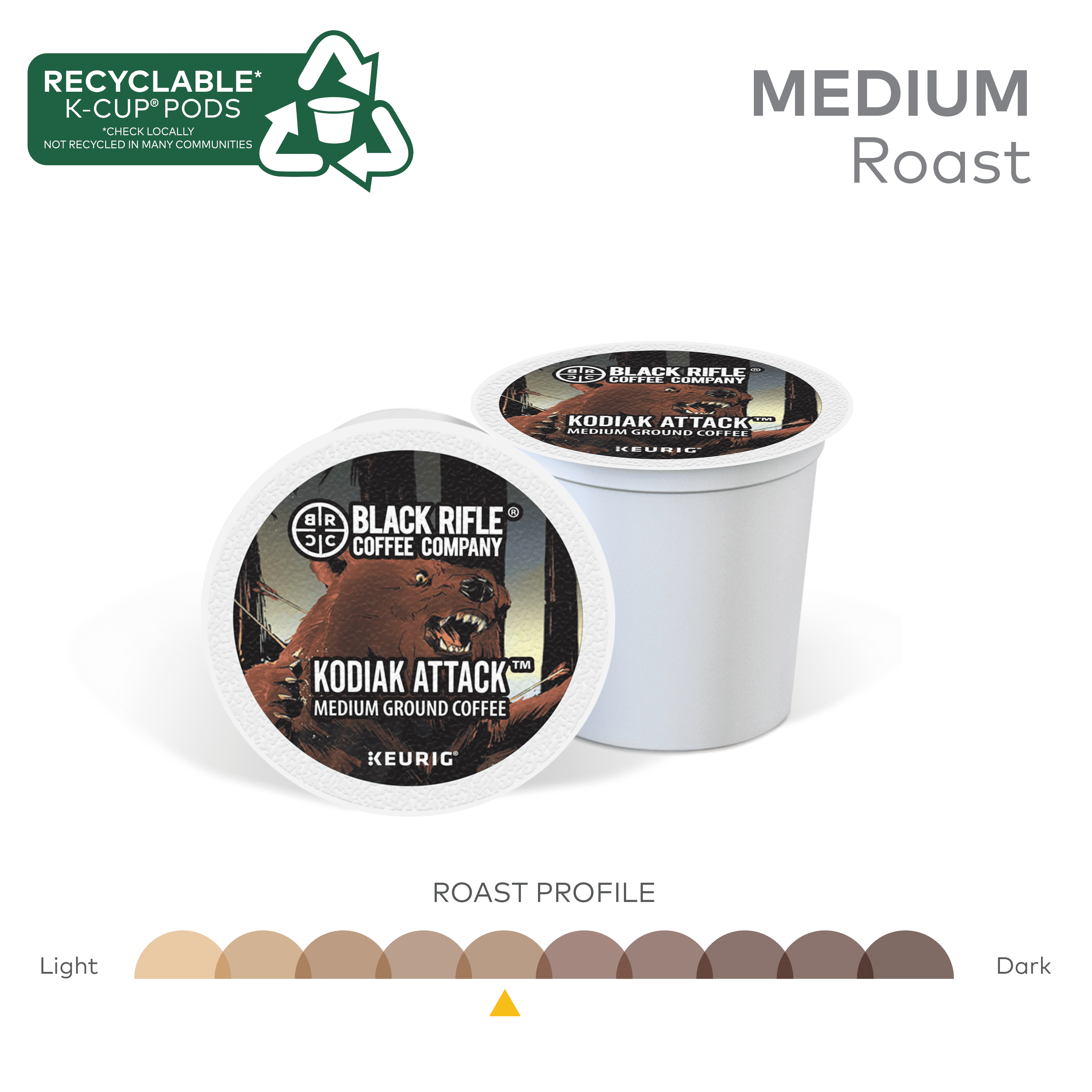 (4 pack) Black Rifle Coffee Company Kodiak Attack K Cups Pods, Medium Roast, 22 Ct