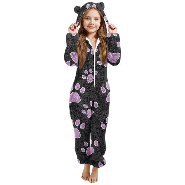 Mono de niña de manga larga con capucha y manga larga, pijama informal de invierno cálido, ropa de dormir para niña, mono de poliéster
