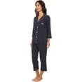 thumbnail image 2 of Womens 3\u002F4 Sleeve Cotton Notch Collar Capri Pant Pajama Set Color: Navy Dot Size: L, 2 of 4