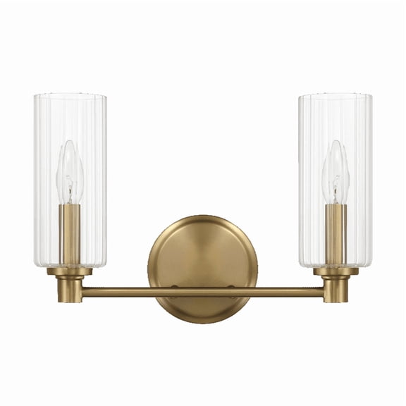 Regal Double Light Vanity With Clear Ribbed Glass - Satin Brass