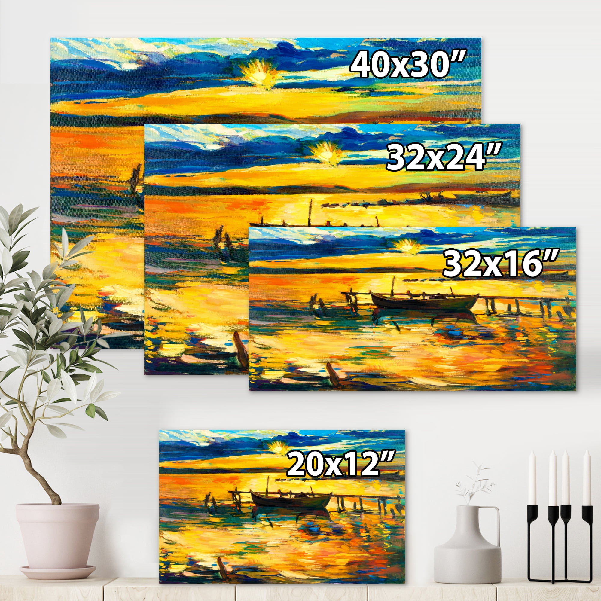 Designart ' Boat At The Lake During Evening Glow VI ' Nautical & Coastal Canvas Wall Art Print