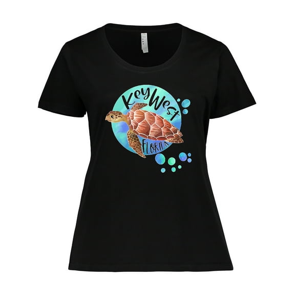Inktastic Key West, Florida Swimming Sea Turtle with Bubbles Women's Plus Size T-Shirt