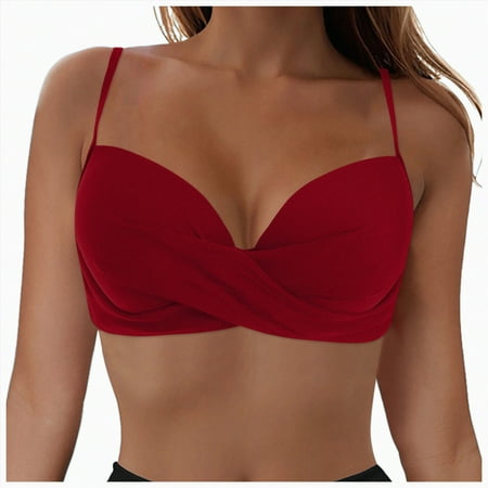 ORT Bikini Tops for Women Push Up Swimsuit Top Lace Up Padded Bathing Suit Tops Twist Bikini Top Only(Wine XXL)