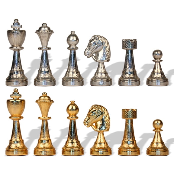 Italian Arabesque Staunton Gold & Silver Chess Set by Italfama