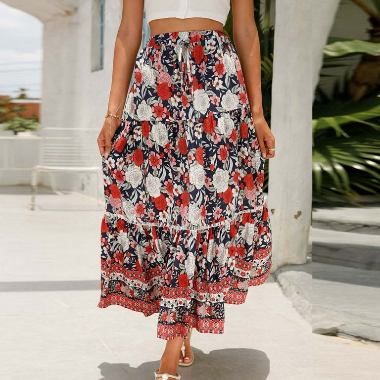 SLATIOM Summer Women Bohemian Long Skirt Halter Sling Printed Chiffon Dress  Thin Beach Dress by the Sea (Colour : A, Size : L Code) : : Fashion