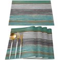 thumbnail image 1 of Ensemble de 4 Napperons, Texture Bois de Grange Rustique Rétro Polyester Résistant aux Taches Napperons Lavables Décoration pour Cuisine Table à Manger Ombre Mer Vert Sarcelle Gris, 1 of 6