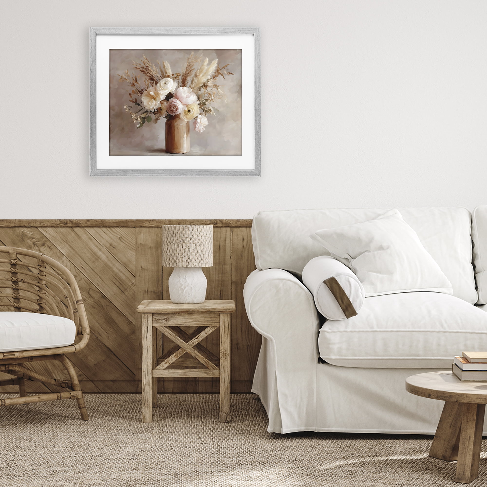 Stupell Industries Elegant Wheat Bouquet in Vase Gray Framed Print Under Glass, design by Franklyn Gregory