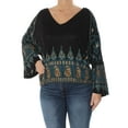 thumbnail image 3 of FREE PEOPLE $88 Womens New 1559 Black Medallion Printed Bell Sleeve Top XS B+B, 3 of 4