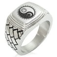 thumbnail image 1 of Stainless Steel Sun & Moon Yin Yang Geometric Pattern Step-Down Biker Style Polished Ring, 1 of 1