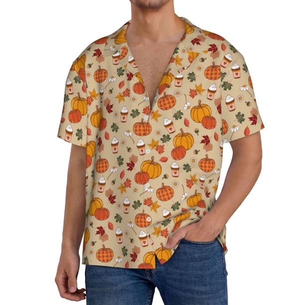 Fotbe Fall Autumn Camisa Estampada de Manga Corta para Hombre, Casual de Verano, Estilo Playero, Sin Arrugas-Medium