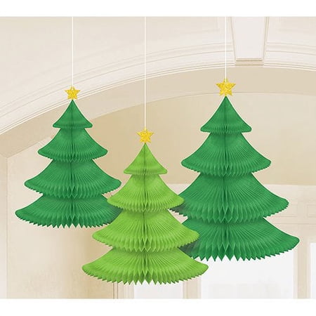 Amscan Christmas Tree Honeycomb Hanging Decoration 3 Ct
