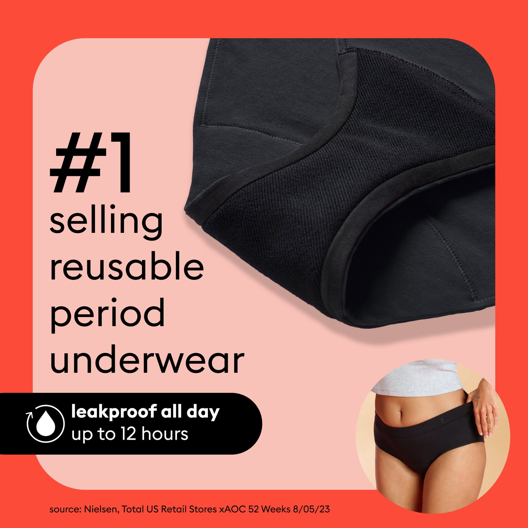 (2 pack) Thinx for All Women's Everyday Comfort Brief Leakproof Period Underwear, S-XL, Black