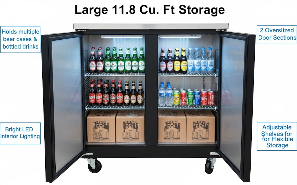 48" Commercial Back Bar Cooler – NSF Certified Beer Case Refrigerator with Solid Doors, R290, 11.8 Cu.Ft