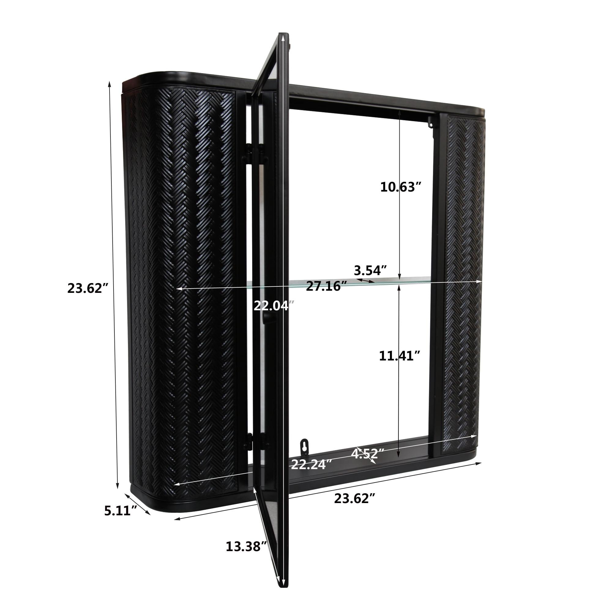 Bathroom Medicine Cabinet Over The Toilet Storage Wall Mounted Mirror Cabinet,&nbsp;with Glass Shelf Open Compartment and Magnetic Closure, Bathroom Organizer Antique Black