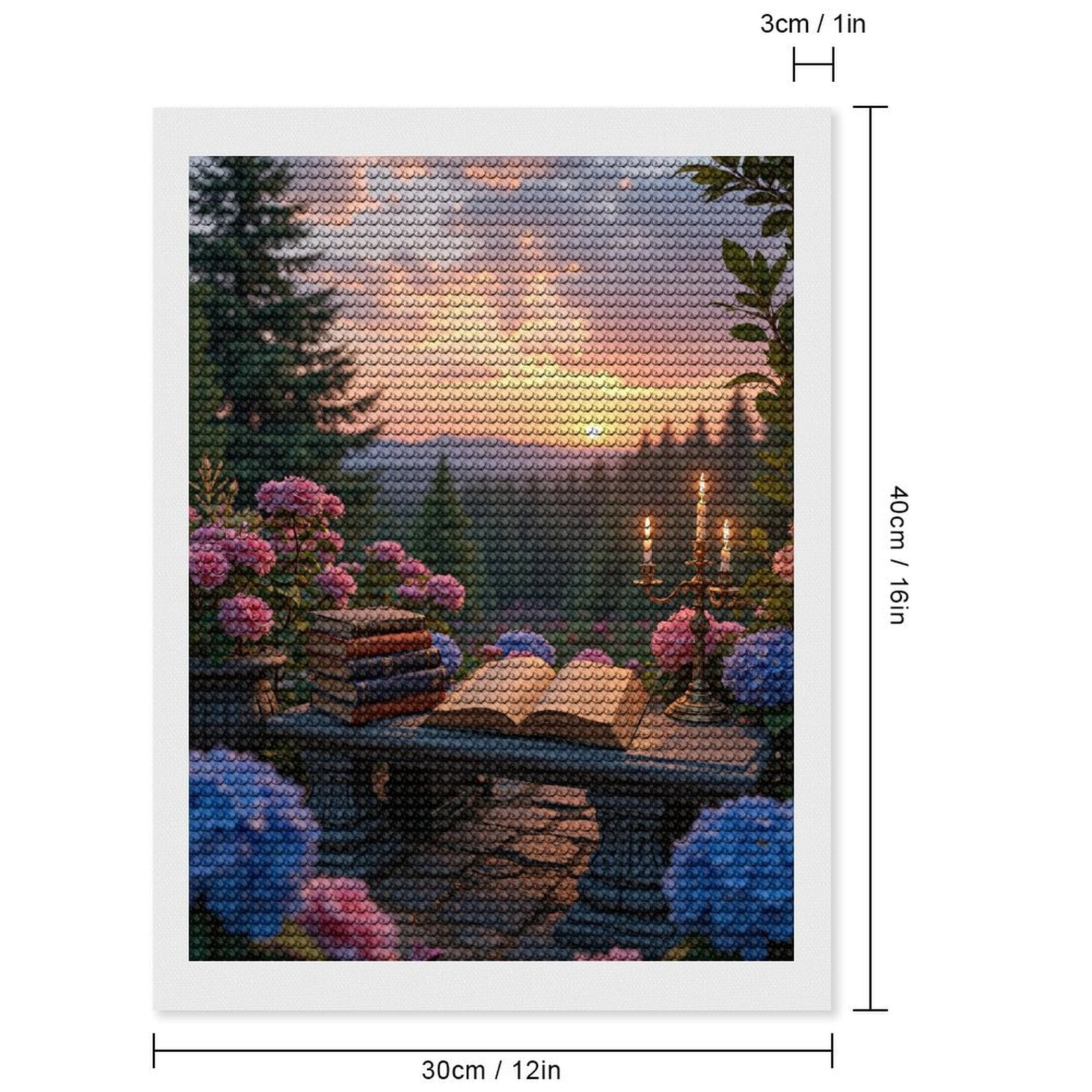 Diamond Art Kits for Adults, Sunset Garden Books Candle Blossoms 5D Diamond Painting Kits for Adults Beginners, DIY Full Drill Diamond Painting, Gem Art and Crafts 12x16
